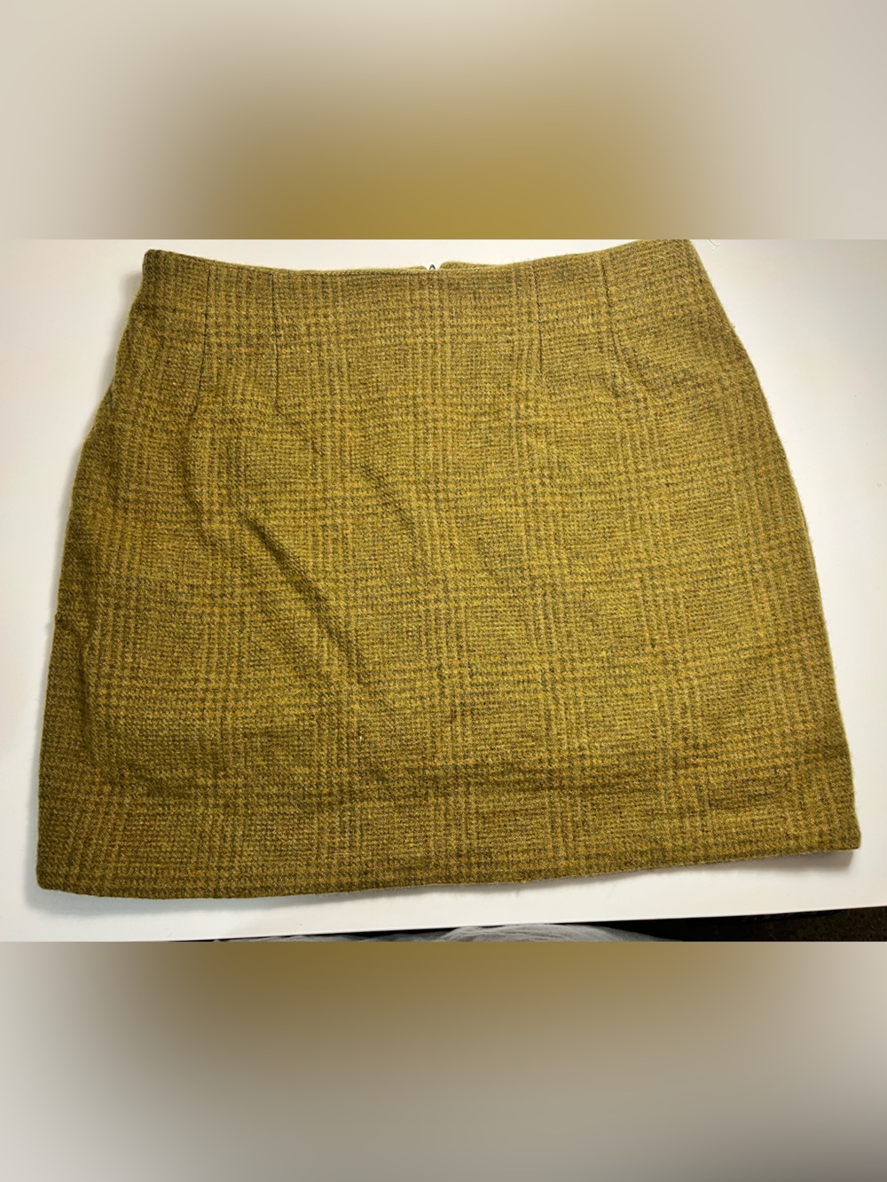 Womens Mustard Greenish Wool Mini  Skirt